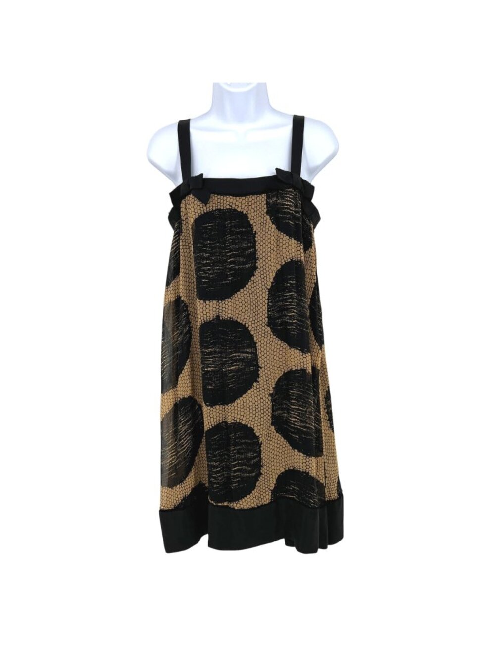 Diane Von Furstenberg Nightingale Silk Dot Babydoll Dress Black Tan Dot Size 4